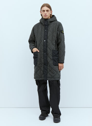 Stone Island キルティング コンパスパッチ コート グレー sto0154011