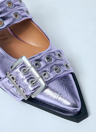 GANNI Metallic Feminine Buckle Ballerina Flats Purple gan0259052
