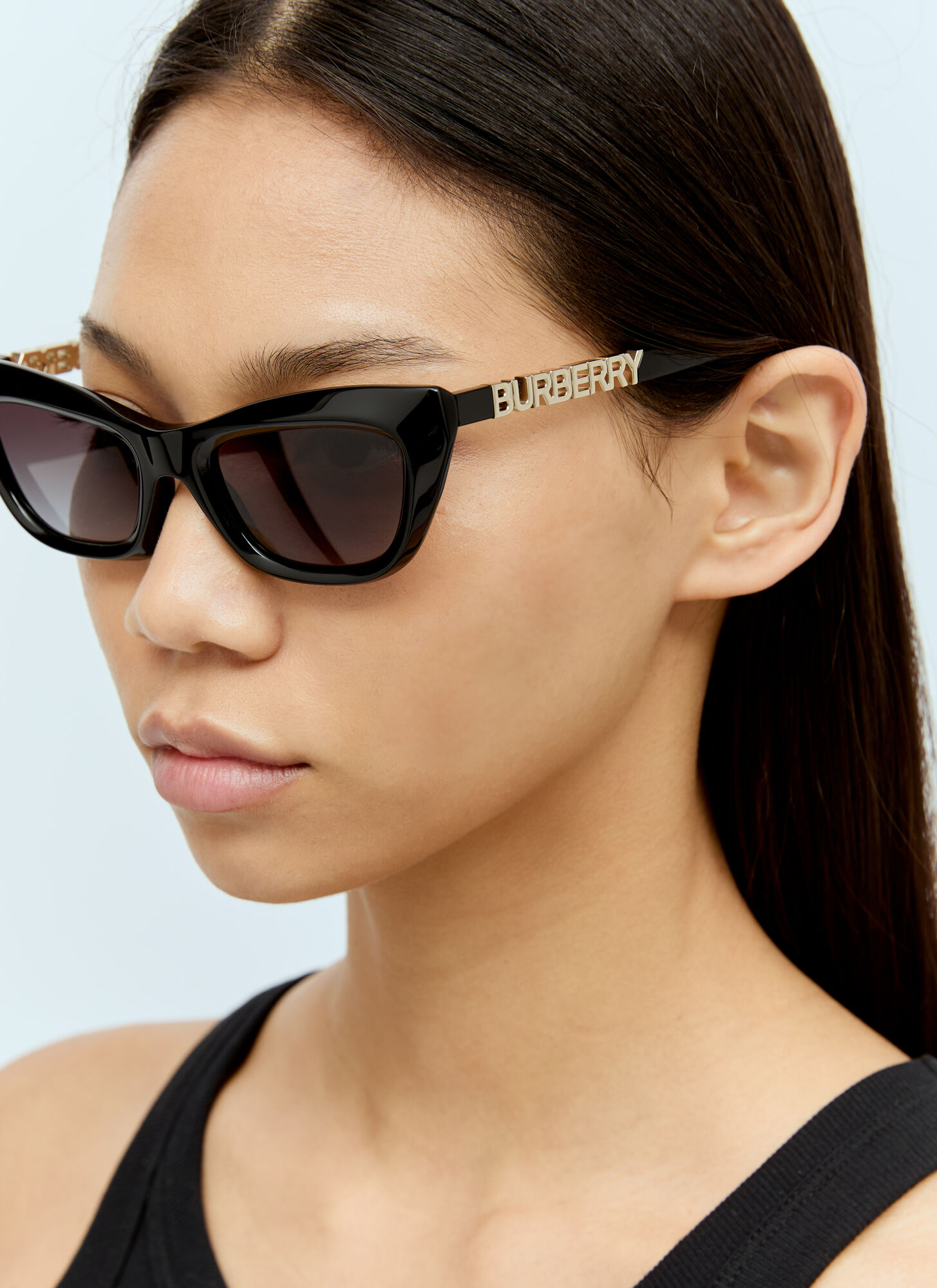 Shop Burberry Cat-eye Logo Sunglasses In Black