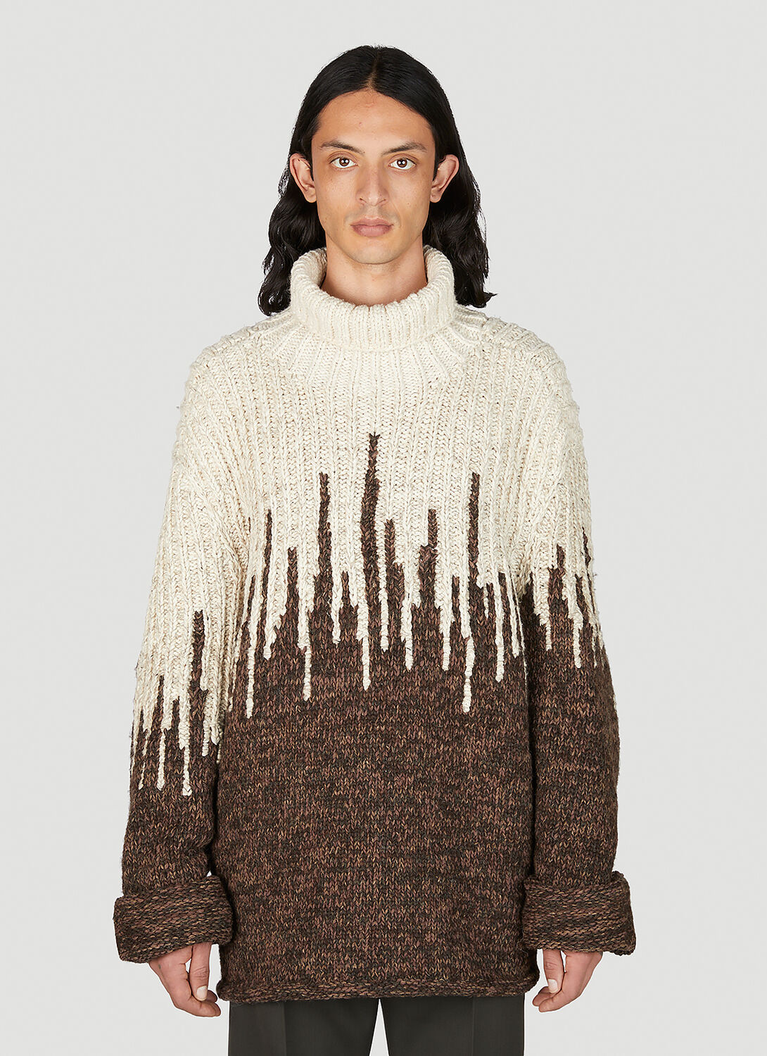 Shop Bottega Veneta Graphic Wool Knit Turtleneck Sweater In Brown