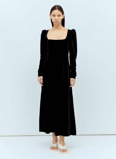 GANNI Velvet Jersey Puff Sleeve Maxi Dress Black gan0255101