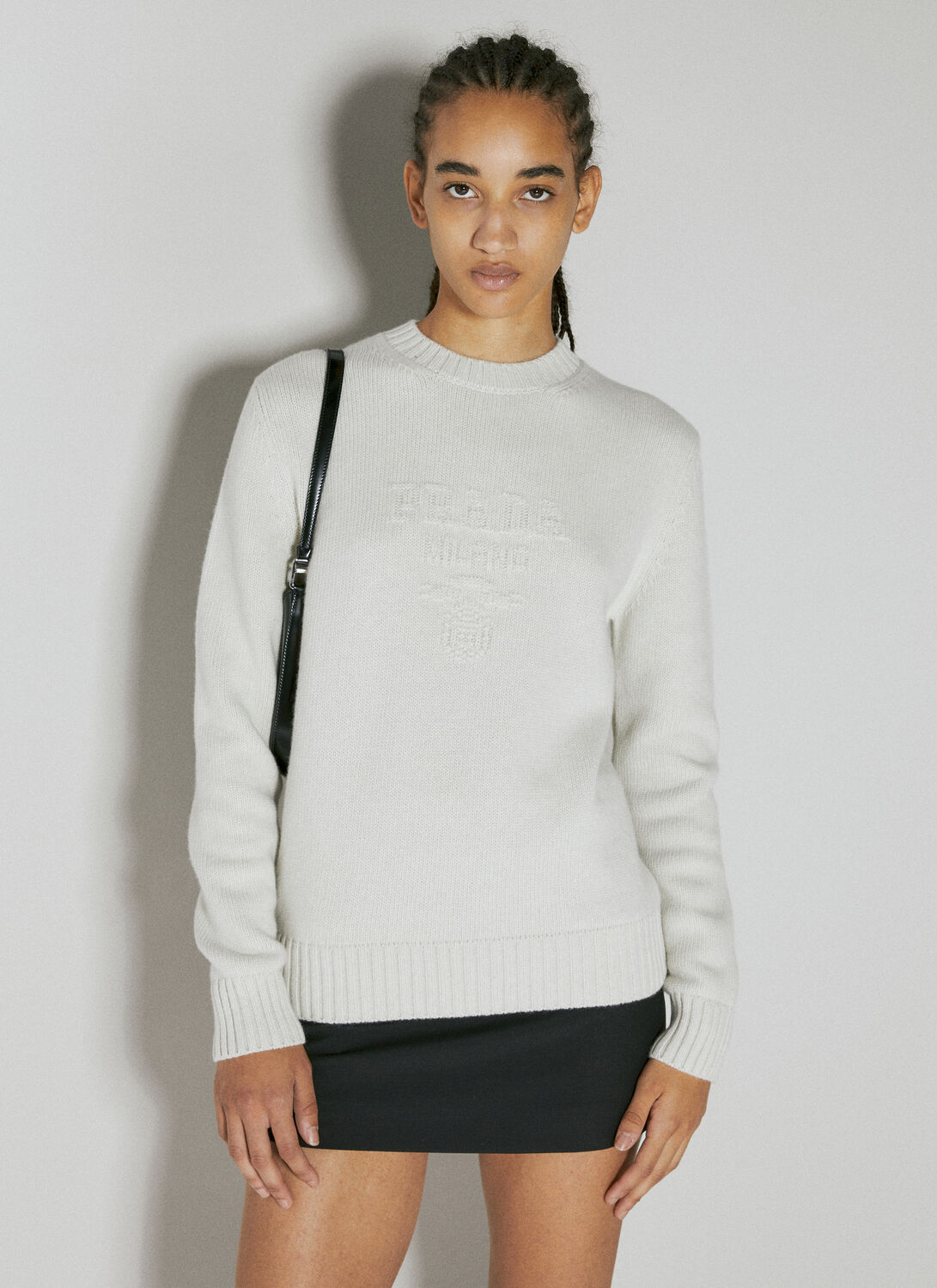 Shop Prada Logo Embroidery Knit Sweater In White