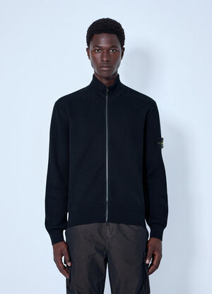 Stone Island Ribbed Zip-Up Jacket Black sto0165086