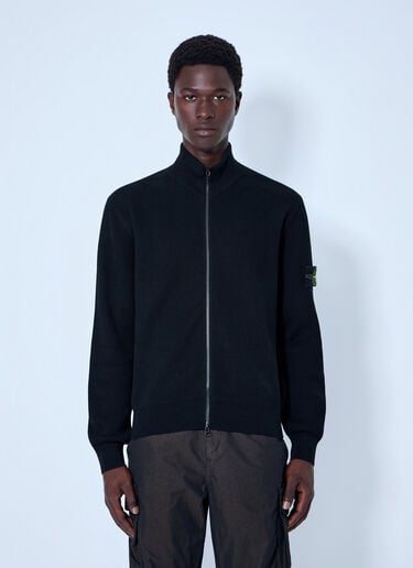 Stone Island Ribbed Zip-Up Jacket Black sto0165086