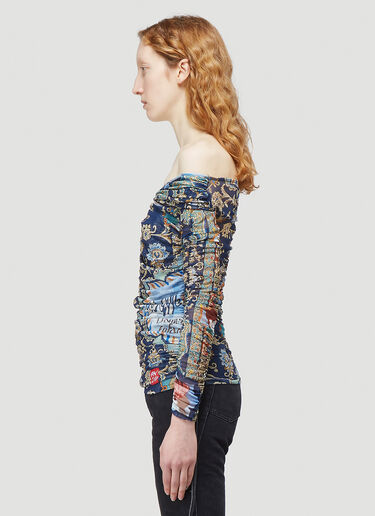 Martine Rose Off-The-Shoulder Mesh Top Blue mtr0242001