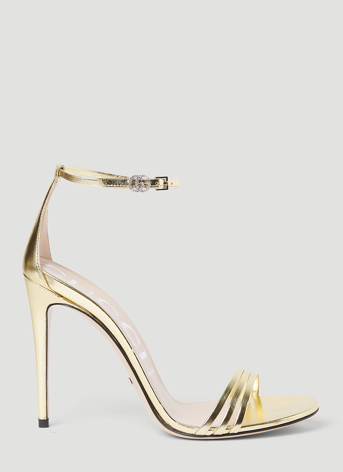 Shop Gucci Metallic Leather Heeled Sandals In Gold