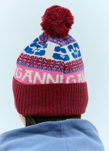 GANNI Logo Jacquard Beanie Hat Red gan0255078