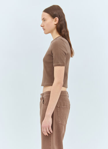 Miu Miu Logo Patch Ribbed T-Shirt Brown miu0259014