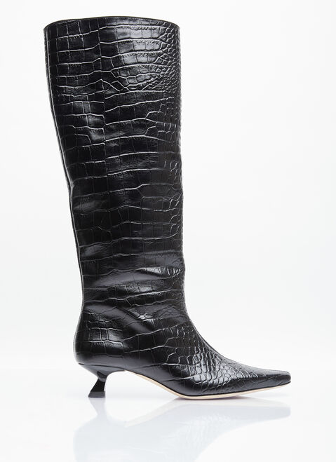 Rejina Pyo Pillar Snake-Embossed Leather Boots Beige rej0254004