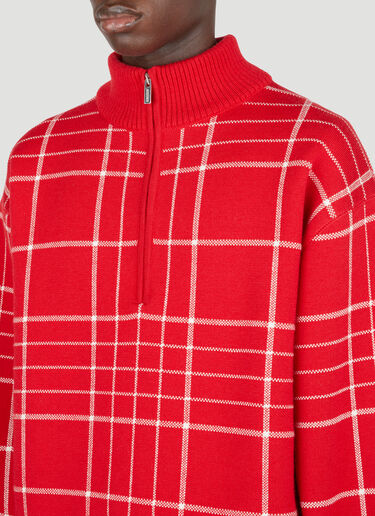 Jacquemus Quarter-Zip Check Knit Sweater Red jac0154009