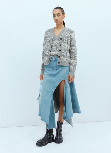 Logo Intarsia Cardigan GANNI Logo Intarsia Cardigan Grey gan0254011