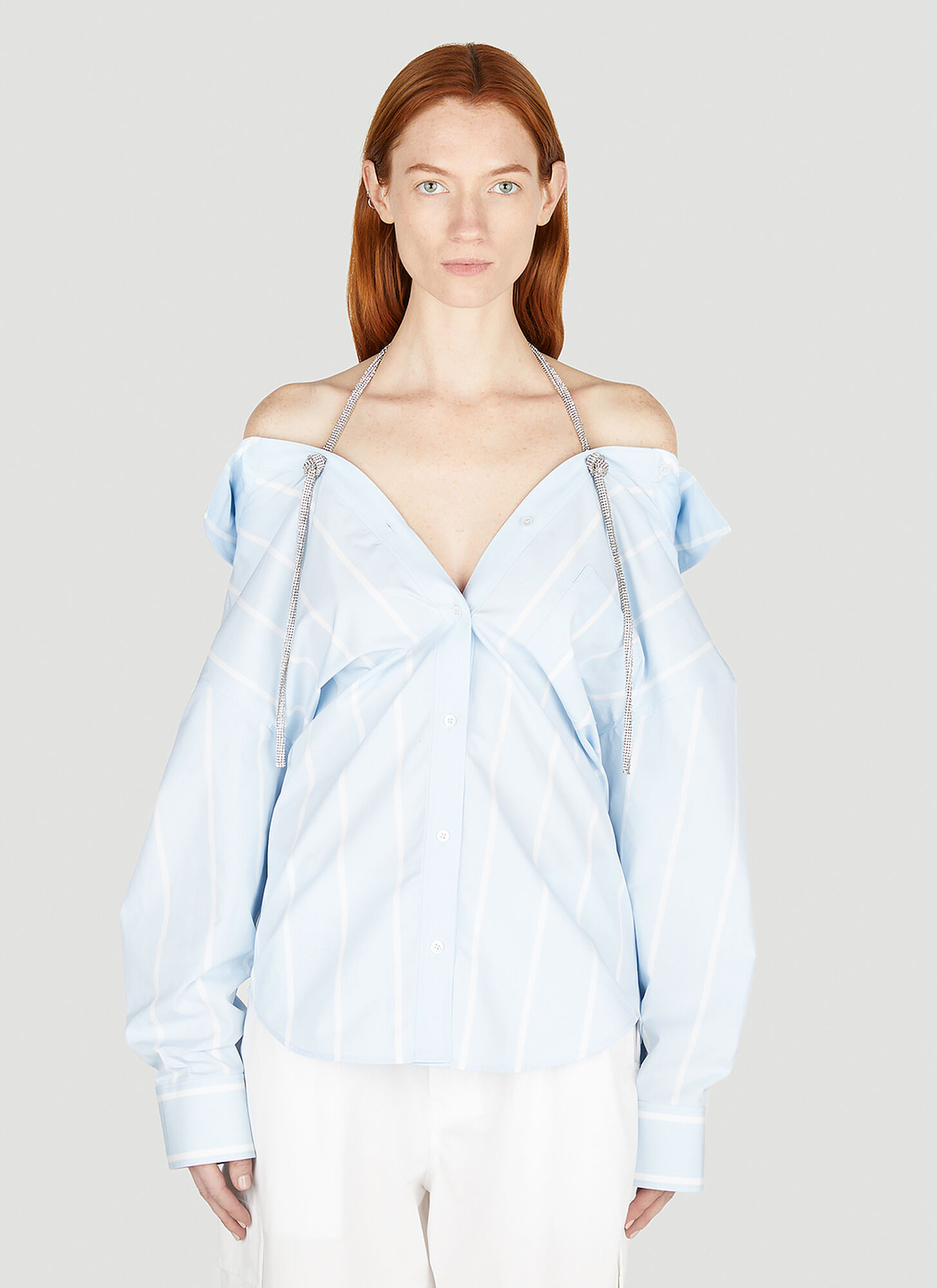 Alexander Wang Crystal Off Shoulder Shirt Female Blue In Light Blue