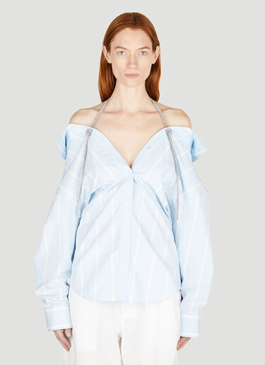 Alexander Wang Crystal Off Shoulder Shirt Blue awg0251013