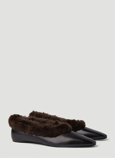 TOTEME Faux Fur Trim Ballerina Shoes Black tot0251046