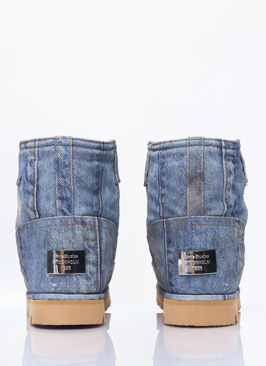 Acne Studios Denim-Print Leather Boots Blue acn0258016