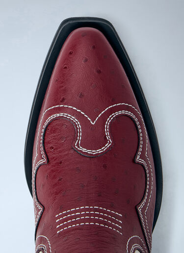 GANNI Mid Shaft Embroidered Western Boots Red gan0265034
