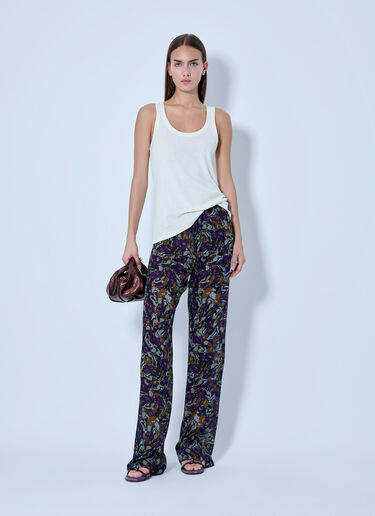 LN-CC® - Dries Van Noten: Pachas Printed Silk Straight Pants - Purple Dries Van Noten Pachas Printed Silk Straight Pants Purple dvn0265006