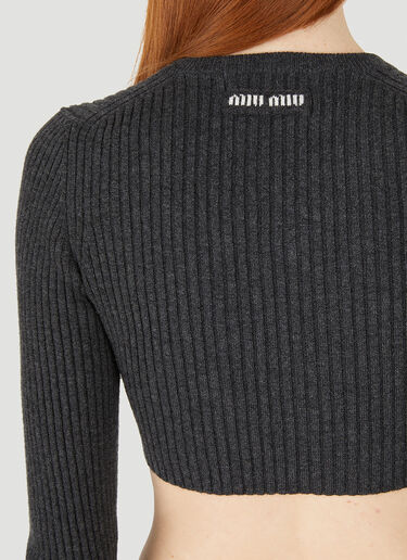 Miu Miu Zip Front Cropped Sweater Grey miu0248045