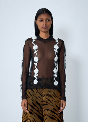 GANNI Sheer Floral Crochet Sweater Black gan0262002
