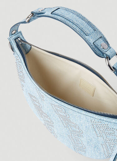 BY FAR Gib Studded Denim Print Shoulder Bag Light Blue byf0251004