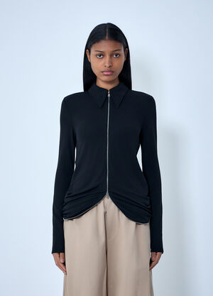 Alexander Wang Zip-Front Collared Top Black awg0263005