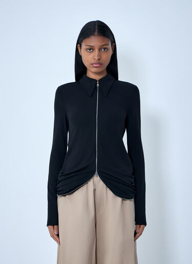 Alexander Wang Zip-Front Collared Top Black awg0263005