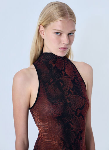 Jean Paul Gaultier Mesh High Neck Python Printed Long Dress Brown jpg0264001