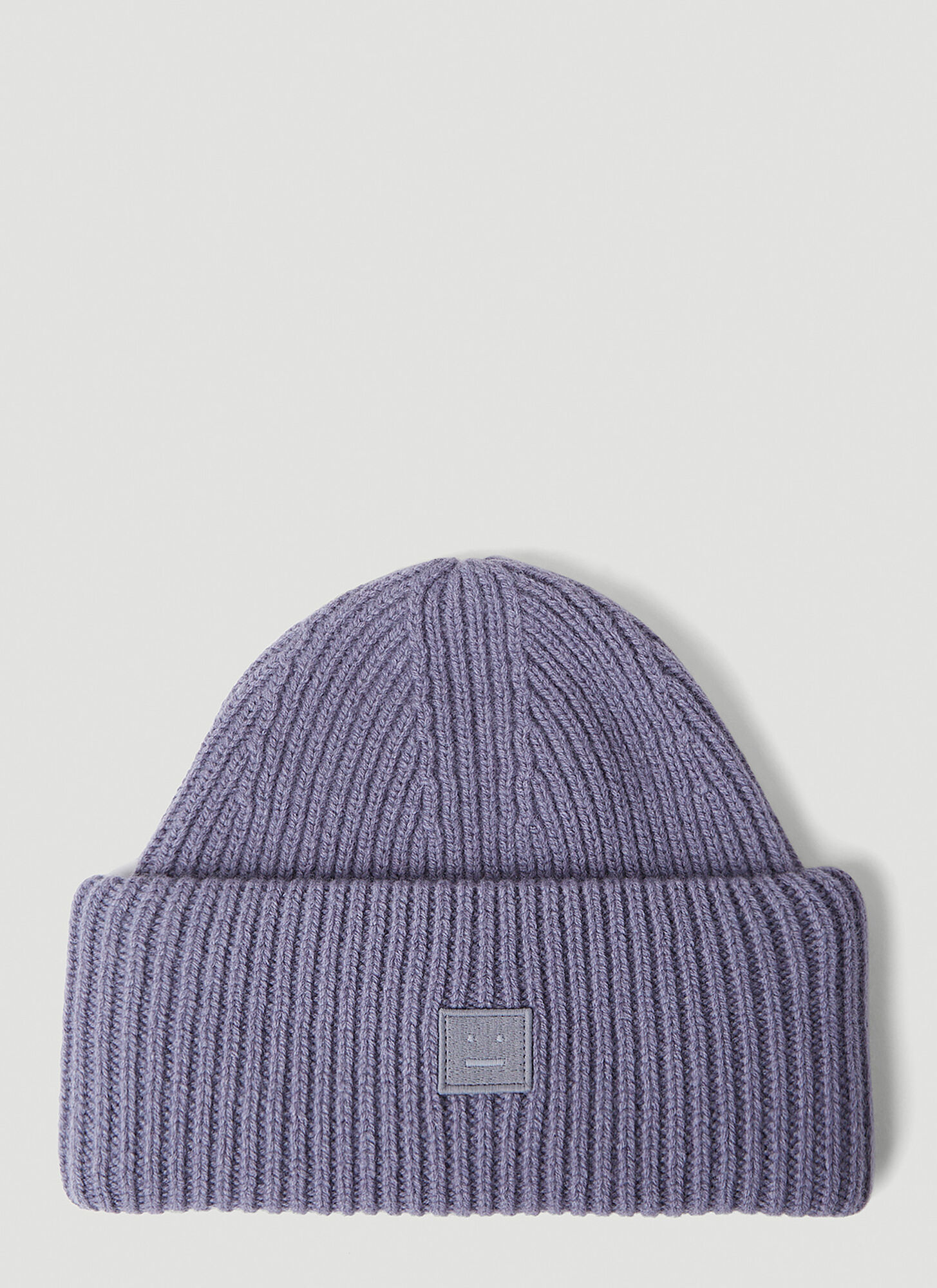 Acne Studios Logo-patch Ribbed-knit Beanie In Purple