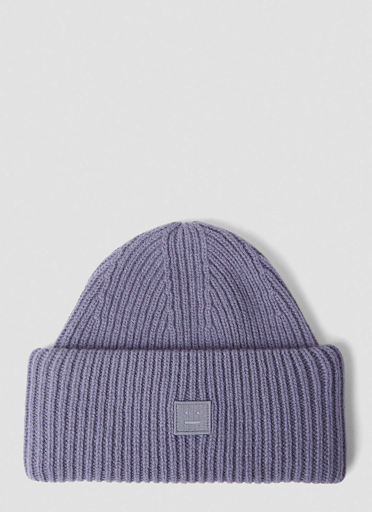 Acne Studios Logo-patch Ribbed-knit Beanie In Faded Purple