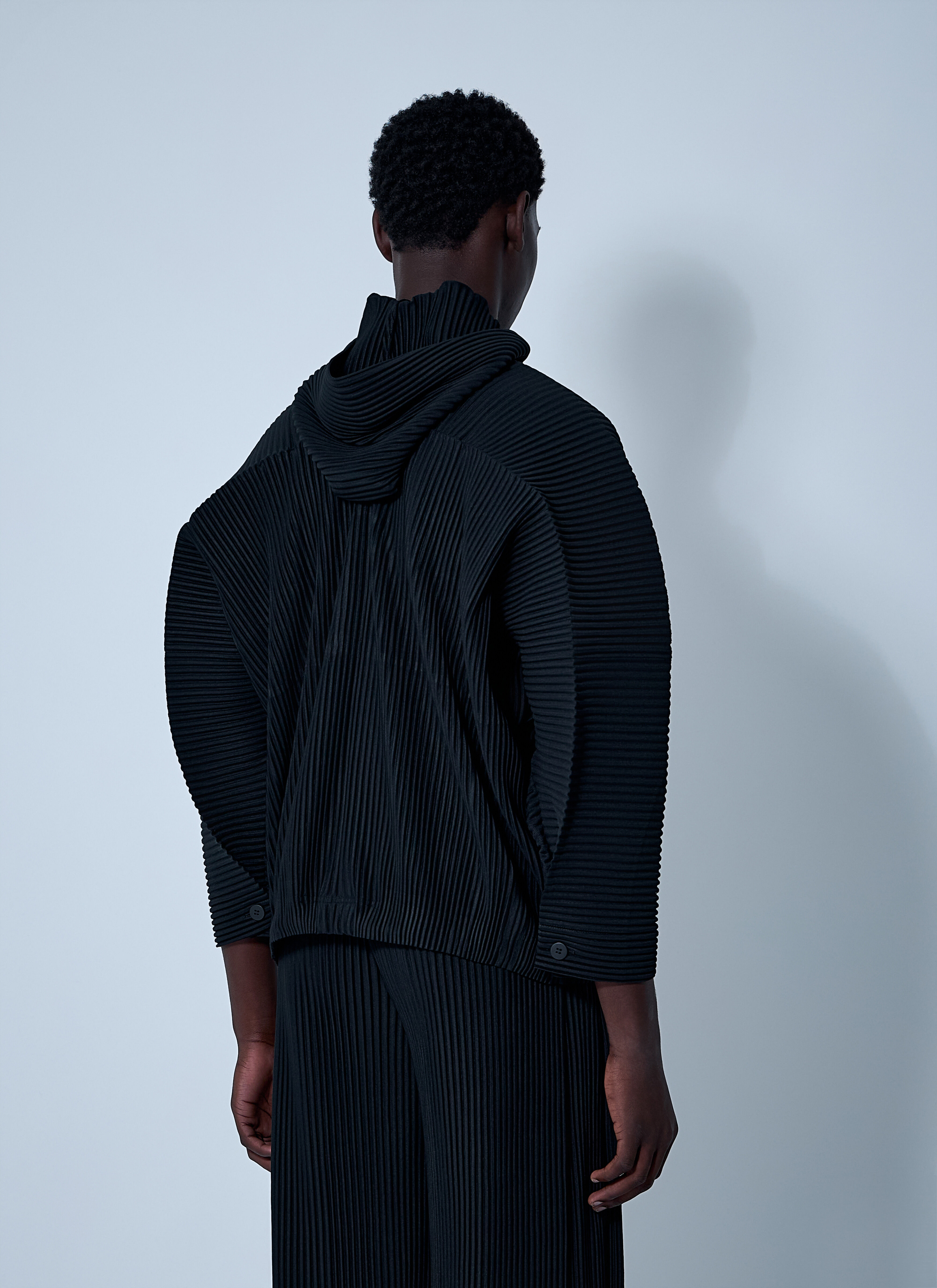 Homme Plissé Issey Miyake Men's' Hooded Pleated Jacket in Black