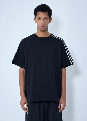 Y-3 Striped Shoulder Cotton T-Shirt Black yyy0364027