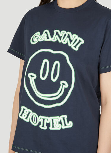 GANNI スマイリーホテルプリントTシャツ ネイビー gan0249021