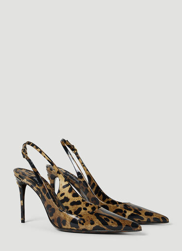 Dolce & Gabbana Kim Leopard Print Slingback Heels Brown dol0252016