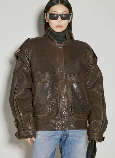 Saint Laurent Oversized Leather Jacket Brown sla0254012