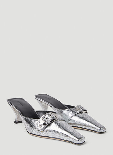 BY FAR Evelyn Kitten Heel Mules Silver byf0251031