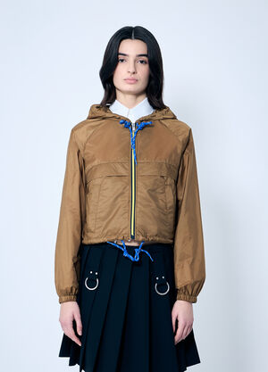 Prada Re-Nylon Hooded Jacket With Contrast Trims Brown pra0260066