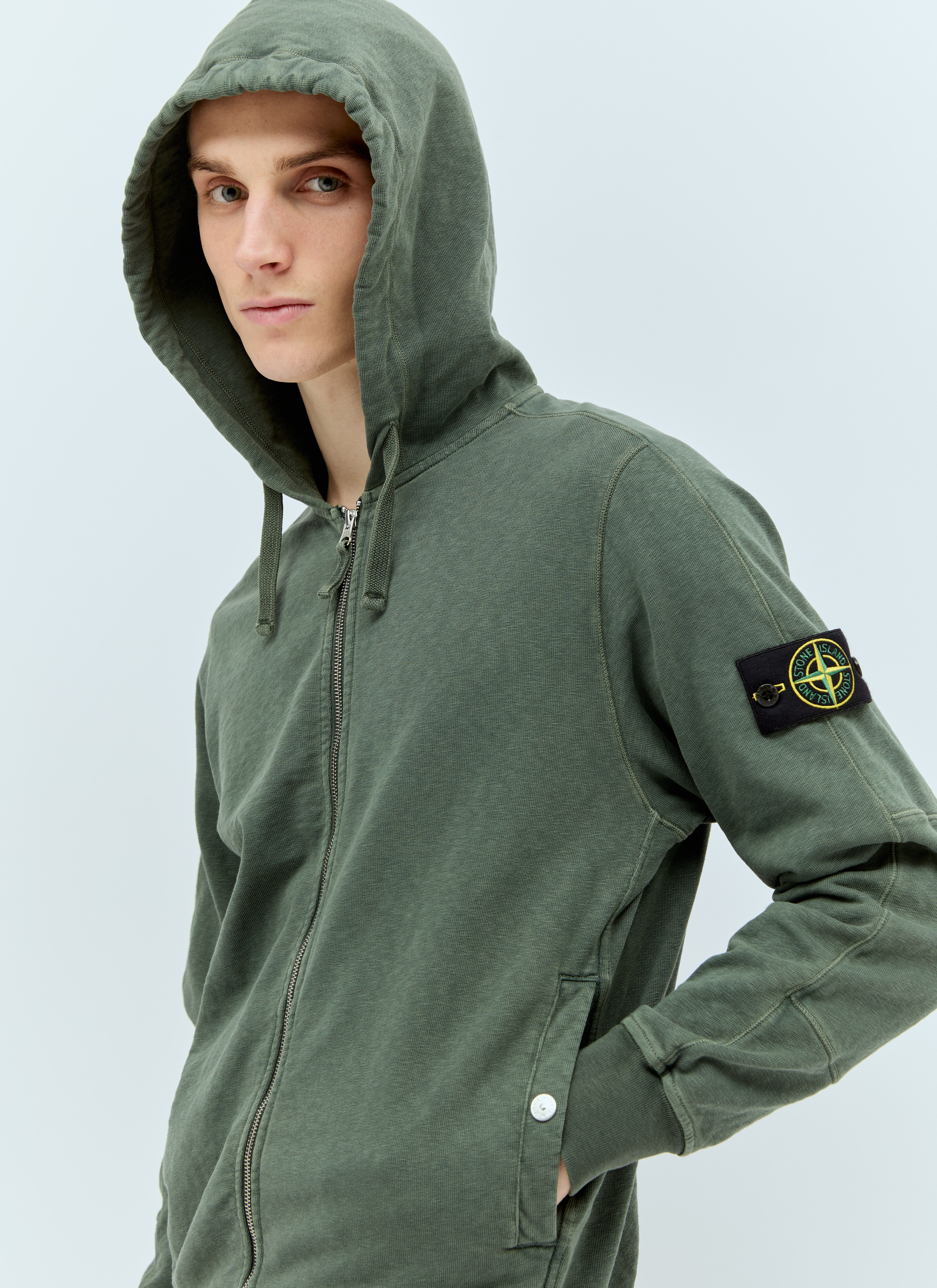 Stone Island Zip-Up Hooded Sweatshirt Beige sto0156103