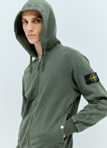 Stone Island Zip-Up Hooded Sweatshirt Green sto0156067