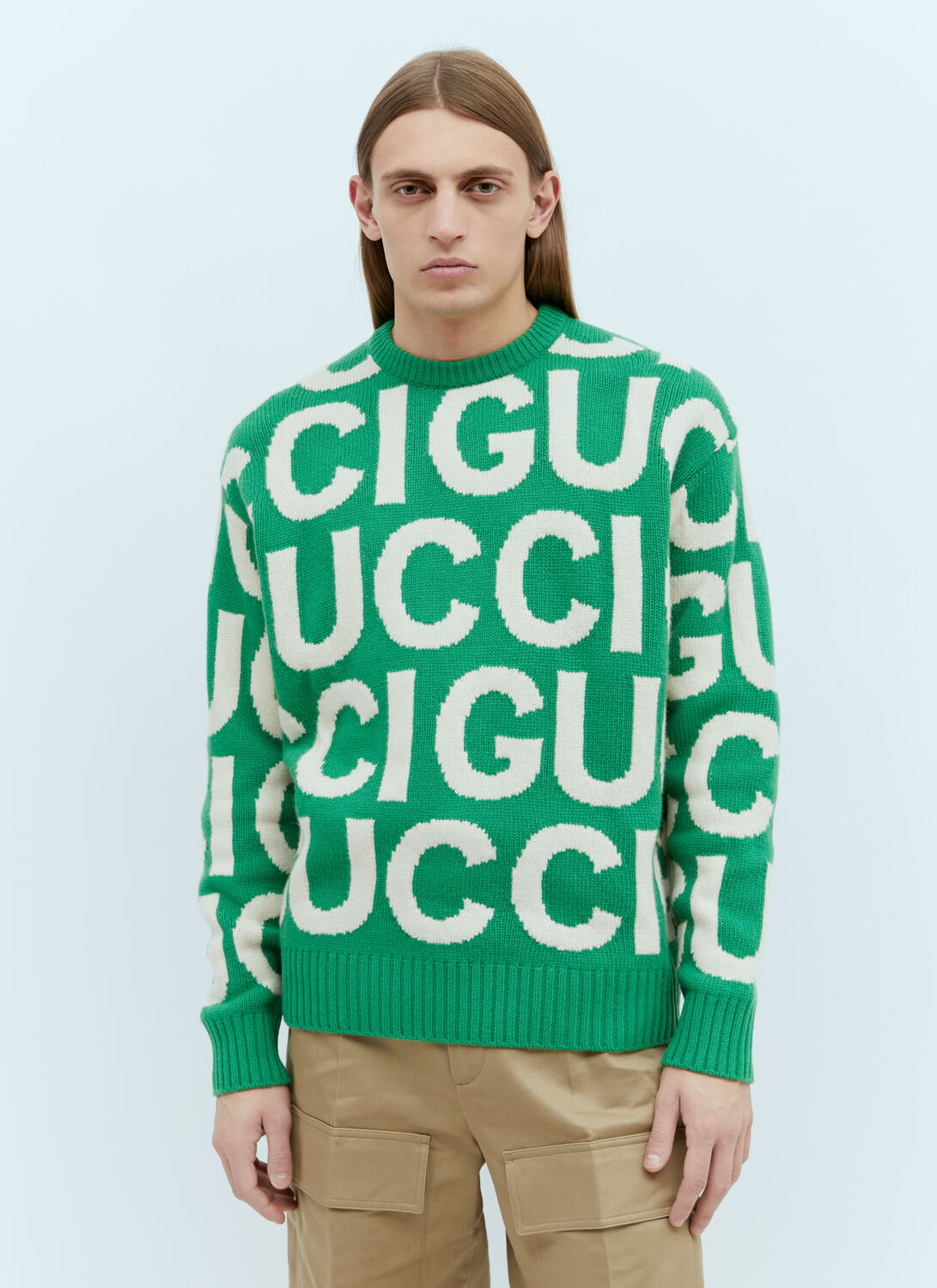 Shop Gucci Logo Intarsia Wool Sweater In Green