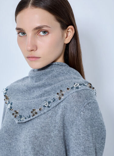 LN-CC® - Prada: Embroidered-Scarf Cashmere Sweater - Grey Prada Embroidered-Scarf Cashmere Sweater Grey pra0266001
