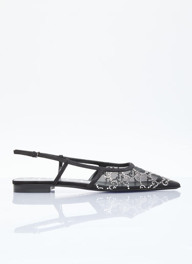 Gucci GG Crystal Slingback Flats Black guc0255061