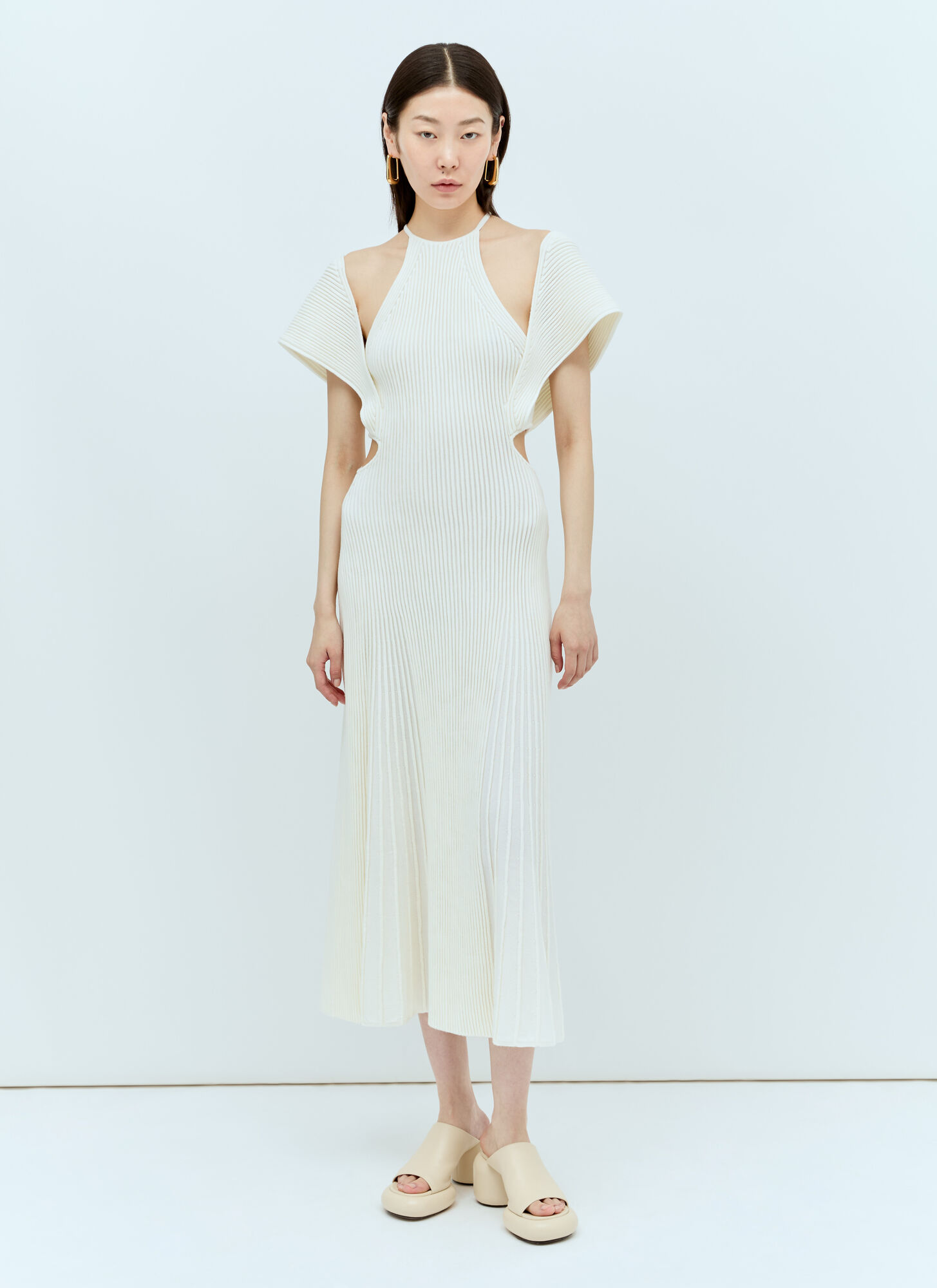 Shop Chloé Cut-out Sleeveless Dress In Beige
