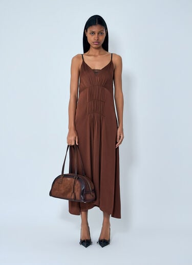 Prada Crepe Satin Midi Dress Brown pra0264002