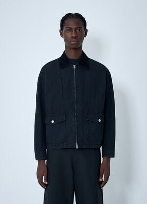 Comme des Garçons Homme Zip-front Jacket in Cotton Twill Black cdh0162005