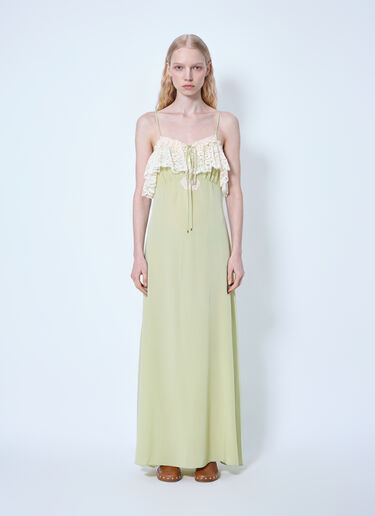 Chloé Thin-Strap Long Dress In Crêpe De Chine & Lace Green chl0265015