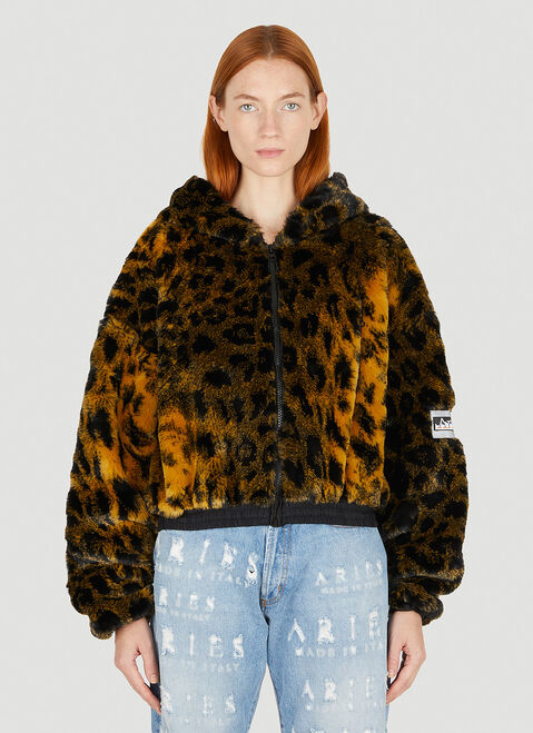 Aries Leopard Print Hooded Jacket Pink ari0354002