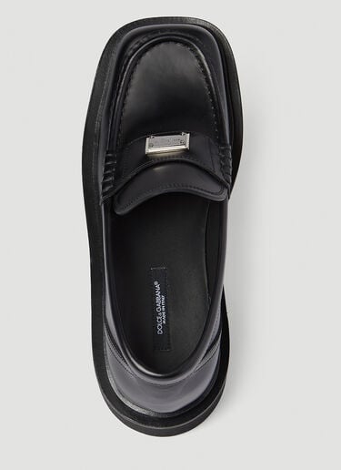Dolce & Gabbana Logo Plaque Brushed Leather Loafers Black dol0254011