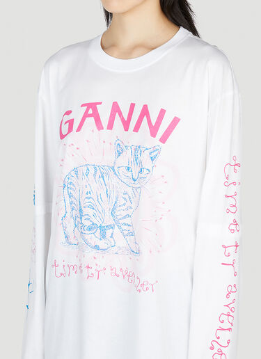 GANNI リラックス猫ロングスリーブTシャツ ホワイト gan0253006