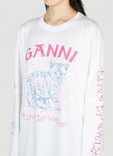 편안한 고양이 긴소매 티셔츠 GANNI 편안한 고양이 긴소매 티셔츠 화이트 gan0253006