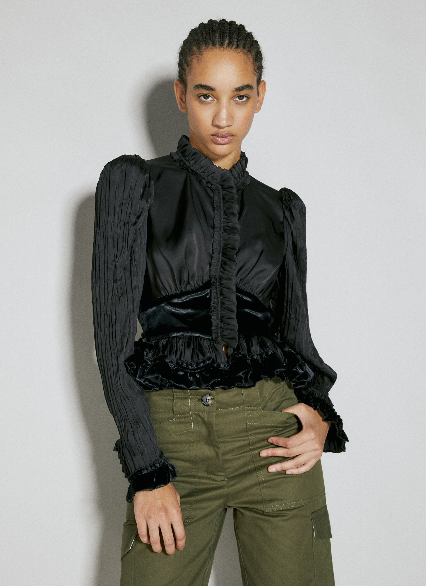 Paco Rabanne Ruffle Panel Construction Top In Black